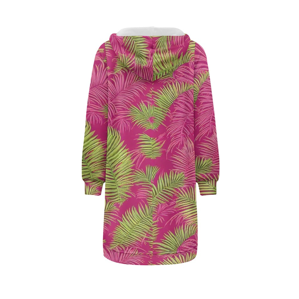 Women's mid-length hooded sweatshirt cardigan