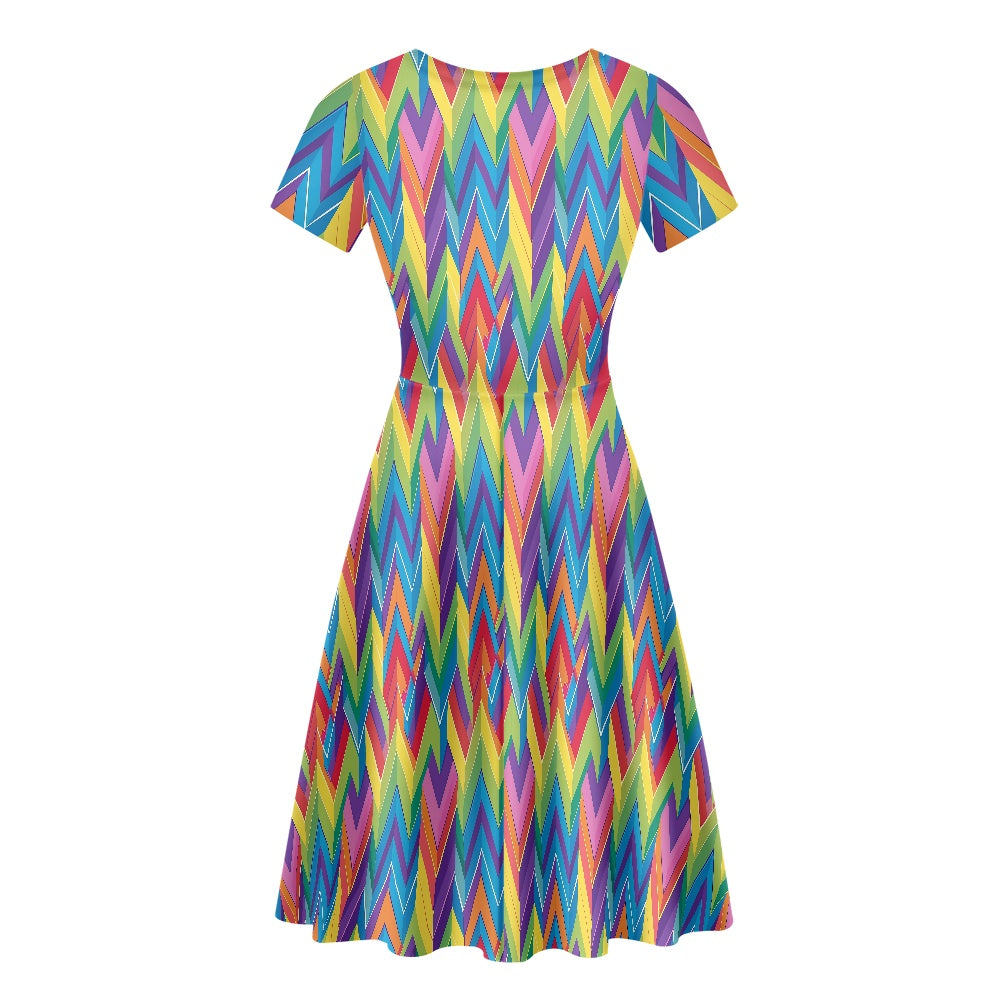 LGBTQ Rainbow Chevron Women Scoop Neck Short Sleeve Ruffle Dress