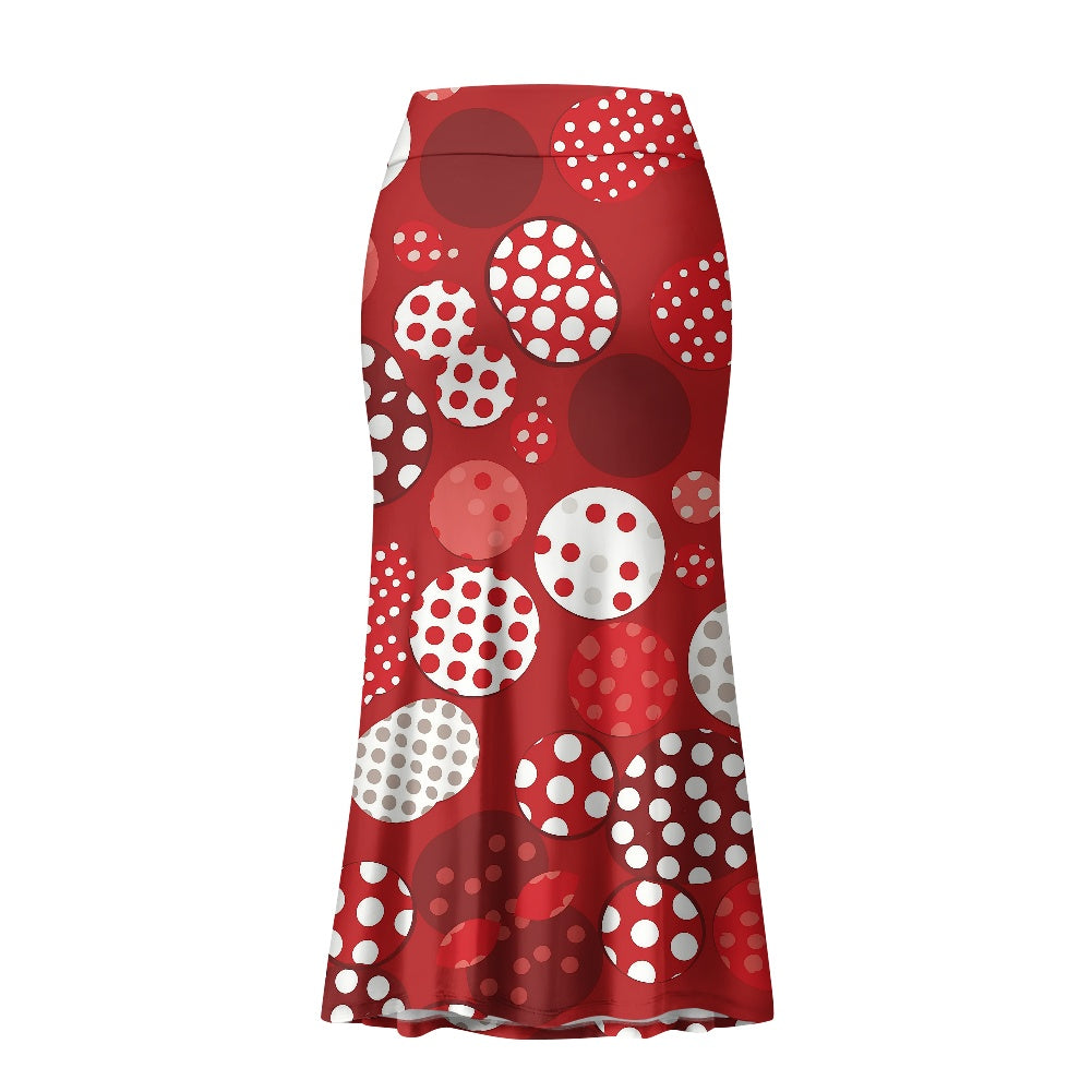 Red Polka Dot High Waist Long Skirt for Women
