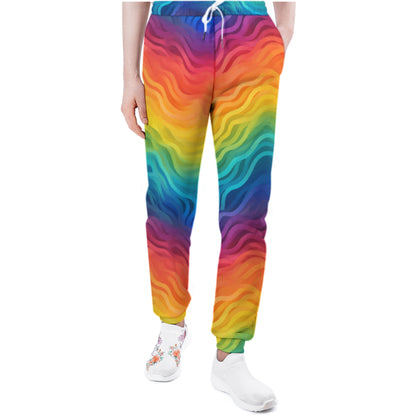 🌈 Men’s Rainbow Wave Sweatpants – Full-Print Athletic Joggers with Pockets, Elastic Waistband &amp; Ultra-Soft Fit white
