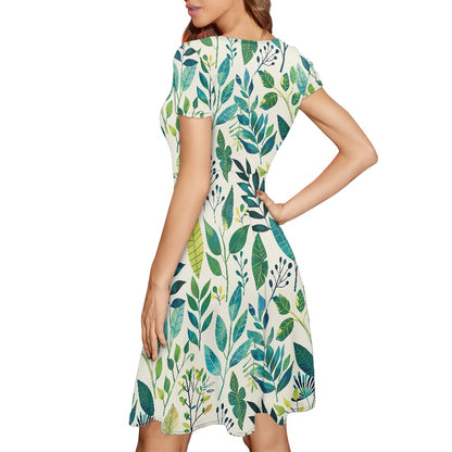 Women Scoop Neck Short Sleeve Ruffle Dress