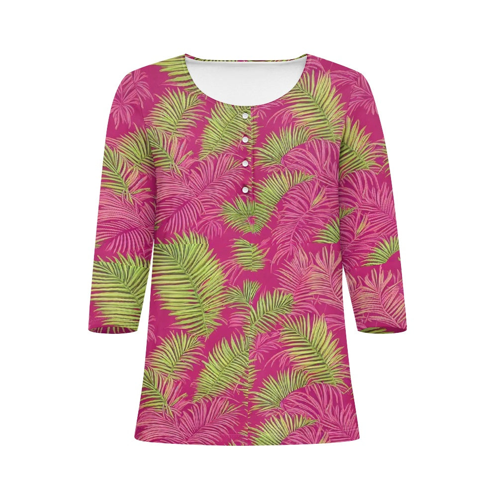 Women's three quarter sleeve top(with buttons) white