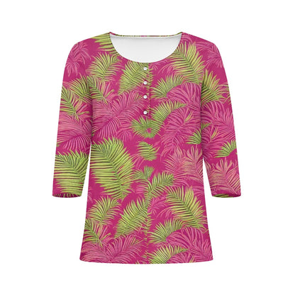 Women's three quarter sleeve top(with buttons) white