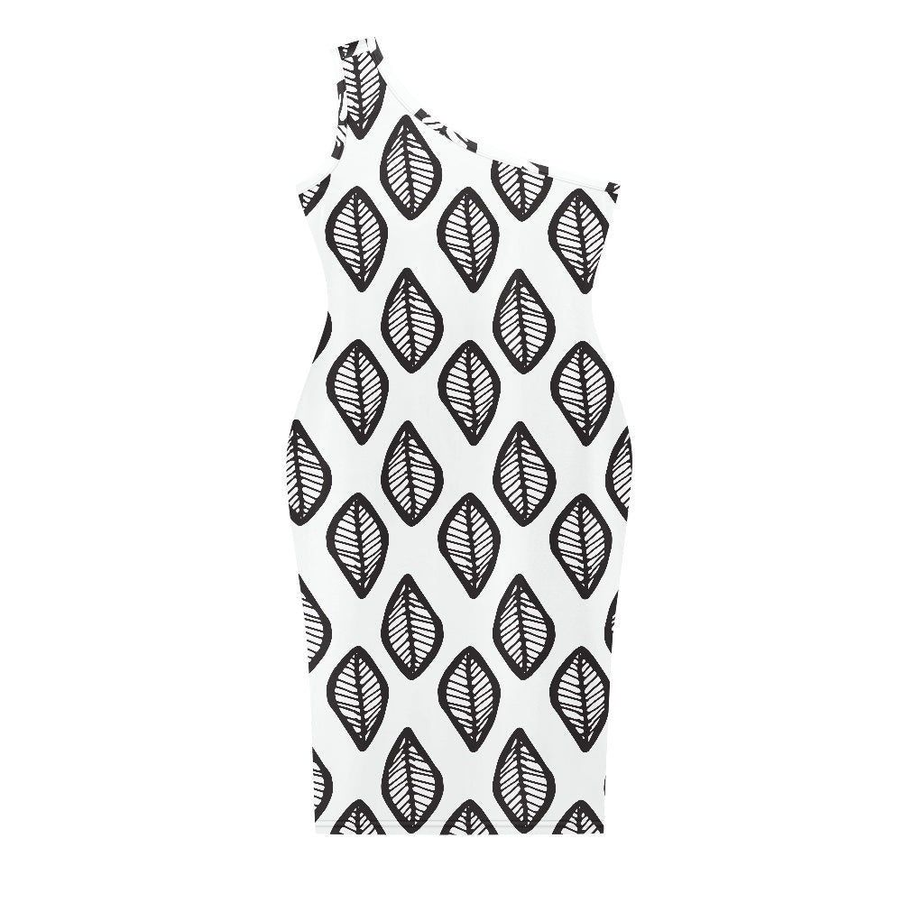 Discover Elegance: Luxtrini's One-Shoulder Slim Dress - B&W African white