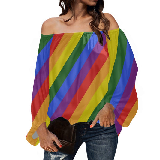 Rainbow Off-shouldered chiffon blouse white