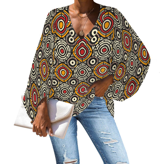 V-Neck Chiffon Puff Sleeve Blouse by Luxtrini 4XL