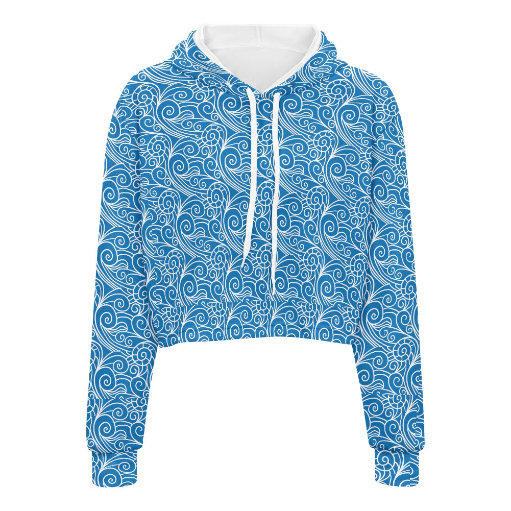 Women's midriff-baring sweatshirt - Chinese Blue Wind white