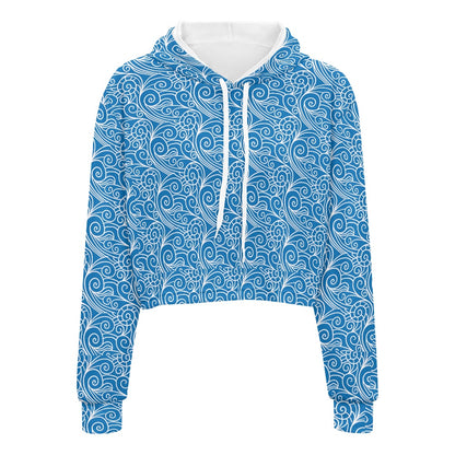 Women's midriff-baring sweatshirt - Chinese Blue Wind white
