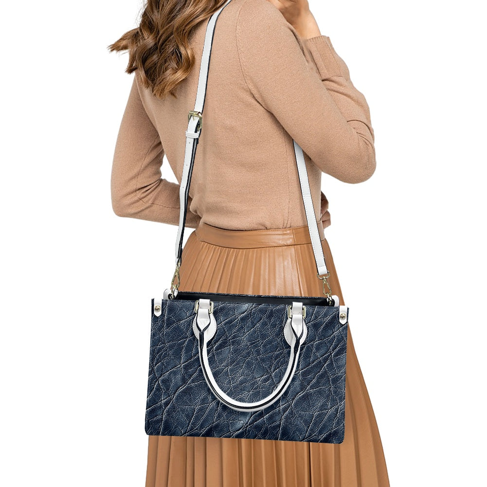 Sapphire Grace: Timeless Navy PU Leather Twill Handbag for Women