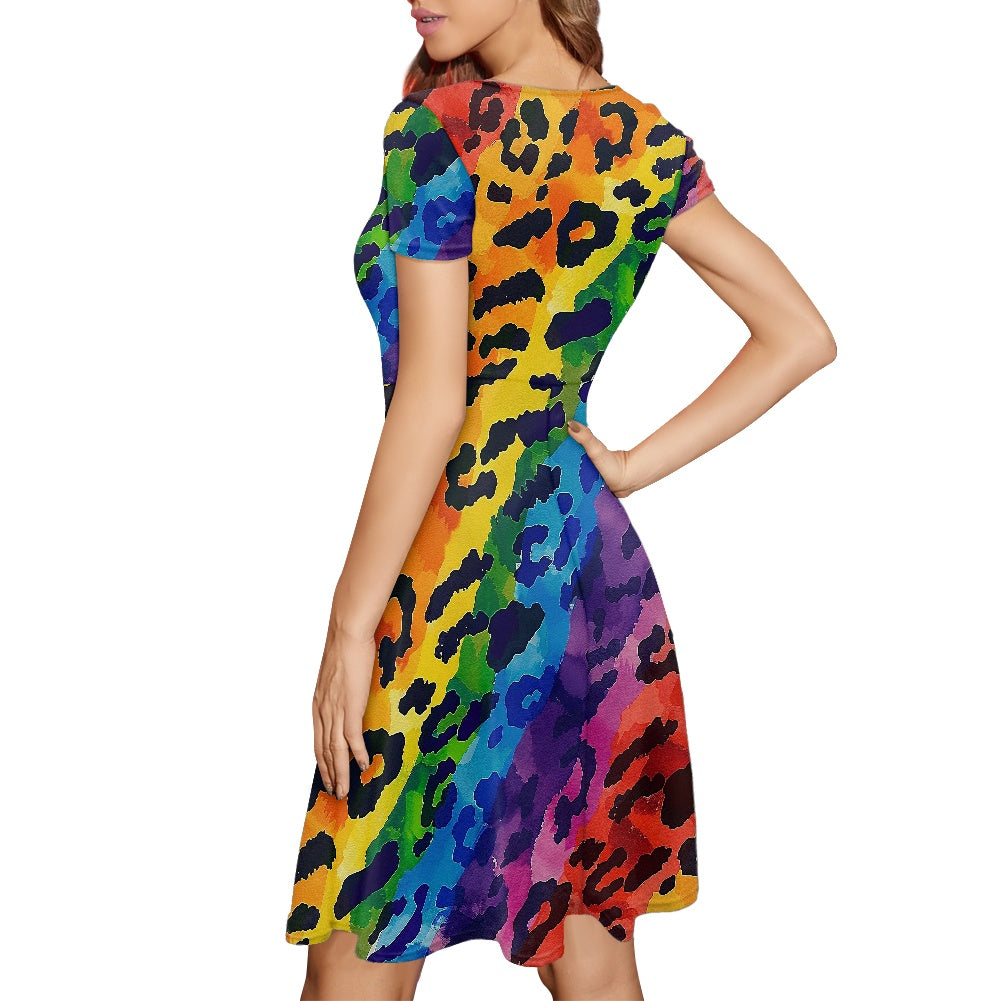 Women Scoop Neck Short Sleeve Ruffle Dress