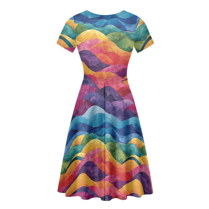 Women Scoop Neck Short Sleeve Ruffle Dress