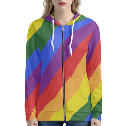 Rainbow Thin women's zipper hooded sweatshirt white