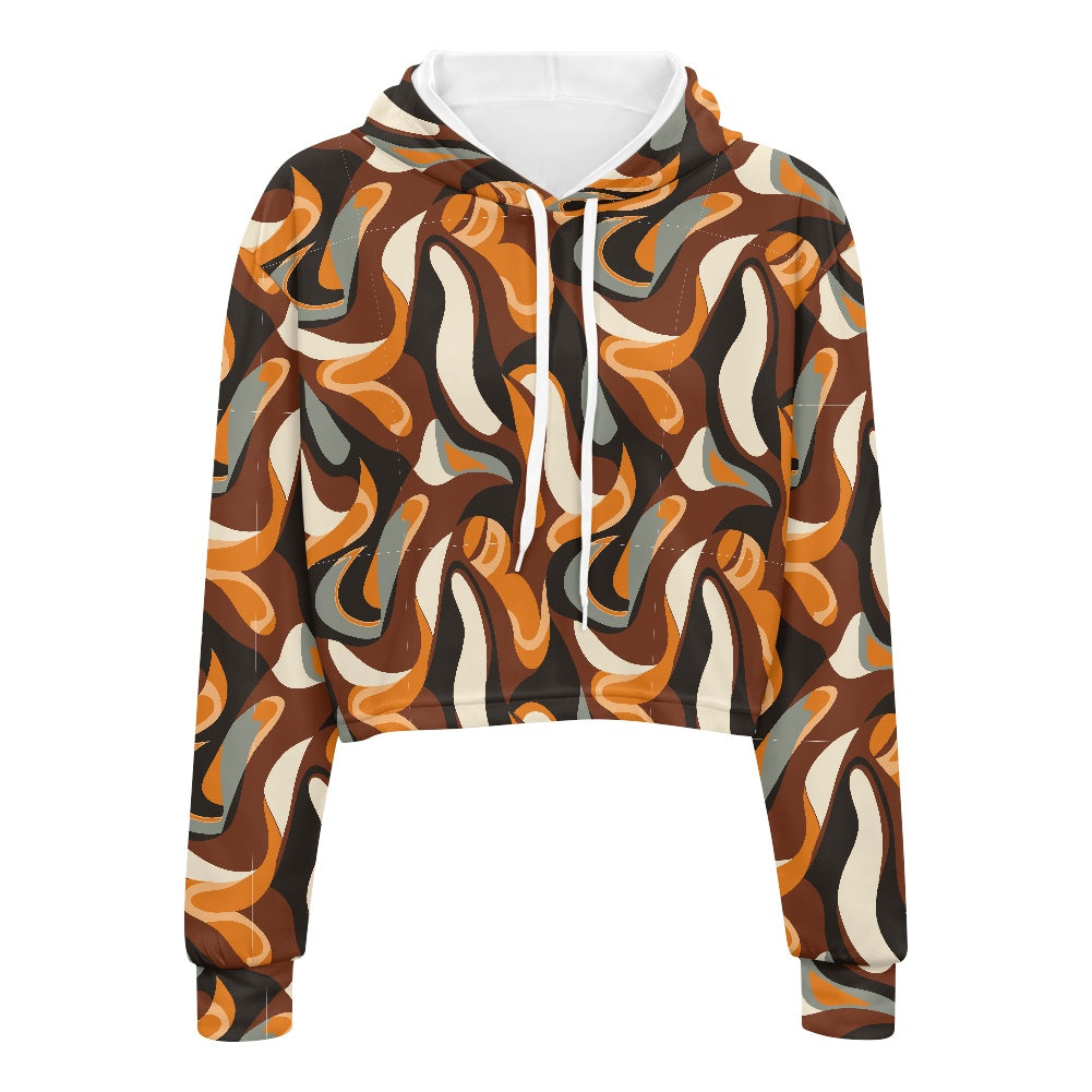 Women's midriff-baring sweatshirt - Ethnic white