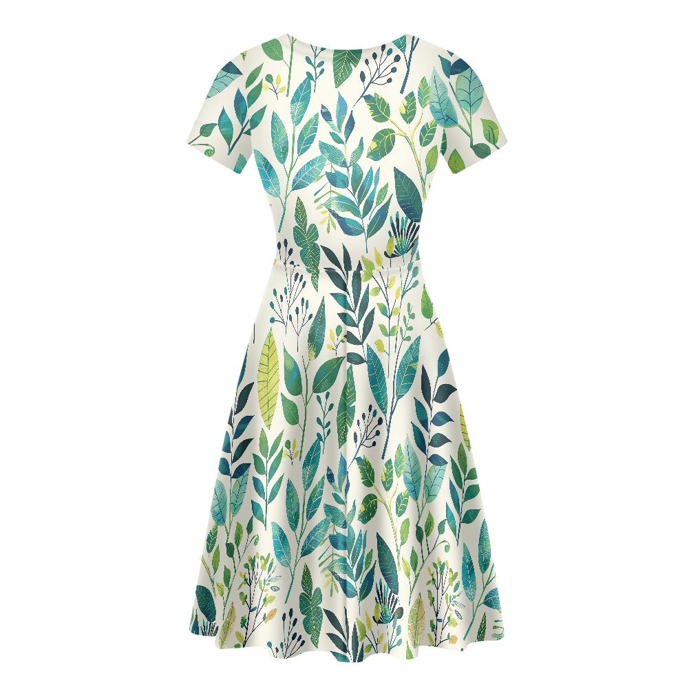 Women Scoop Neck Short Sleeve Ruffle Dress