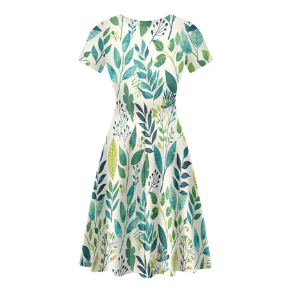 Women Scoop Neck Short Sleeve Ruffle Dress