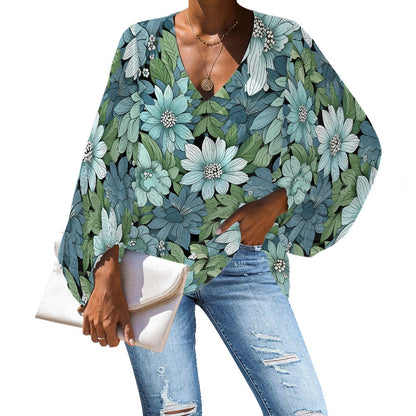 V-Neck Puff Sleeve Chiffon Blouse white