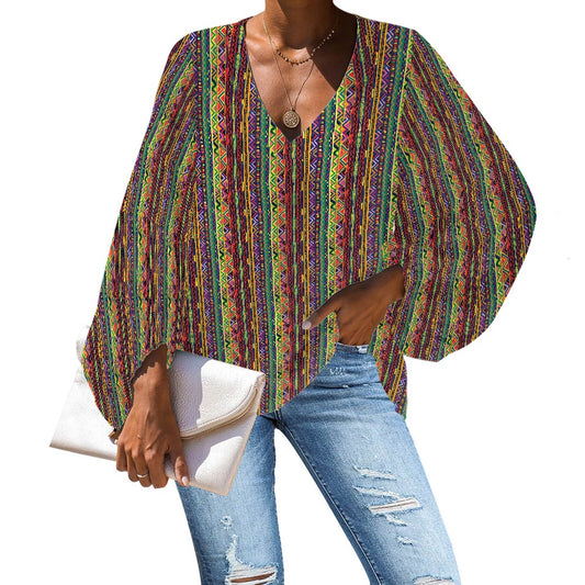 V-Neck Chiffon Puff Sleeve Blouse by Luxtrini 4XL
