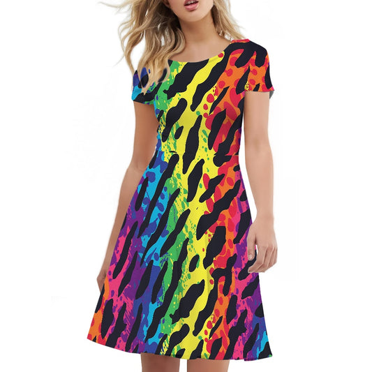 Women Scoop Neck Short Sleeve Ruffle Dress