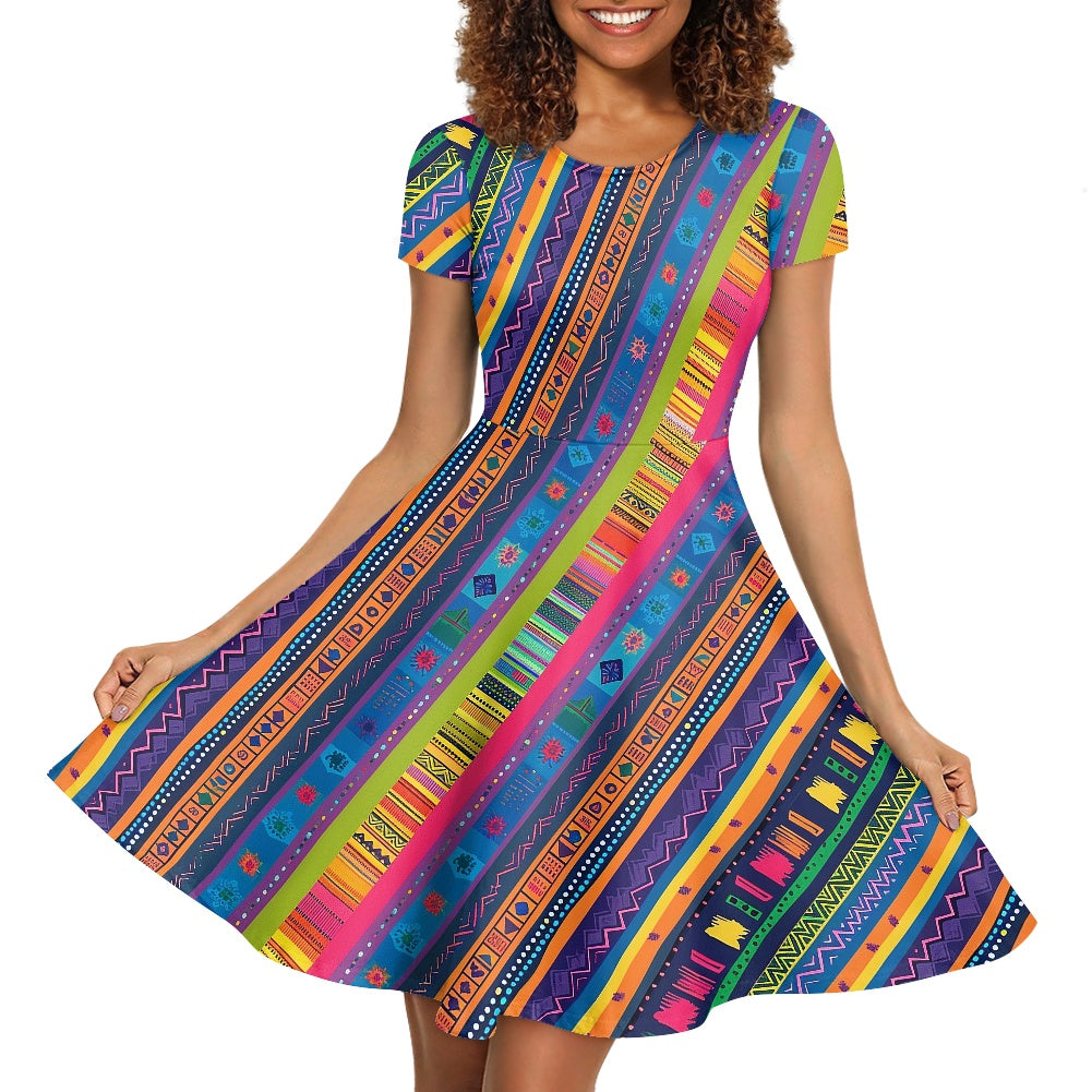 Women Scoop Neck Short Sleeve Ruffle Dress