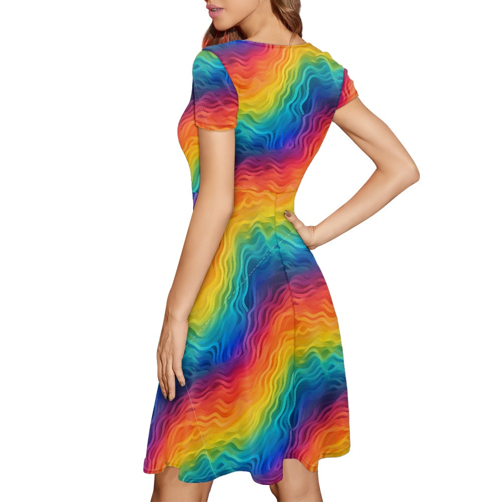Rainbow Pride Scoop Neck Ruffle Dress | Vibrant, Handmade & Inclusive Sizing