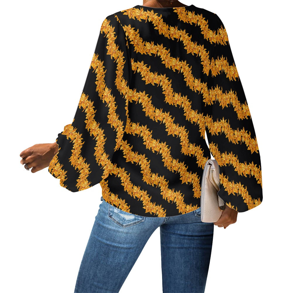 V-Neck Chiffon Puff Sleeve Blouse by Luxtrini