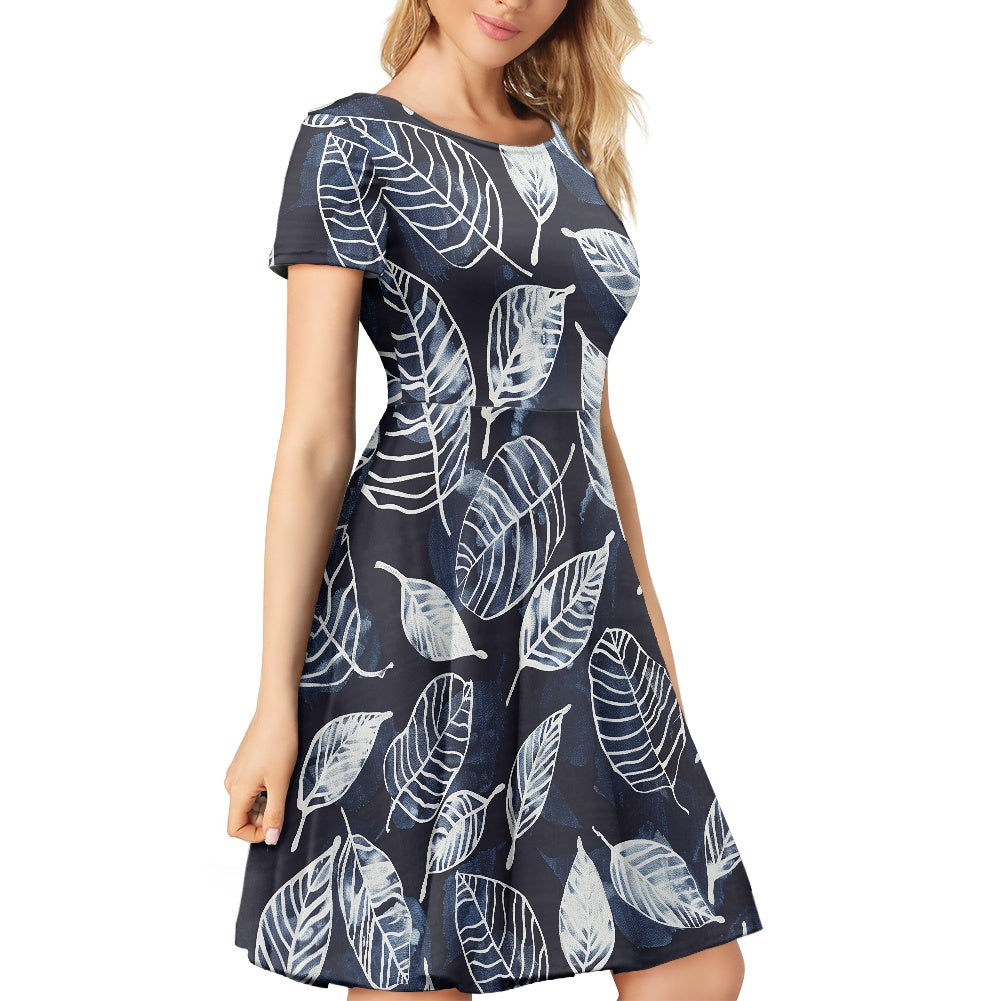 Women Scoop Neck Short Sleeve Ruffle Dress