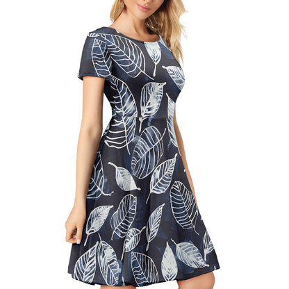 Women Scoop Neck Short Sleeve Ruffle Dress