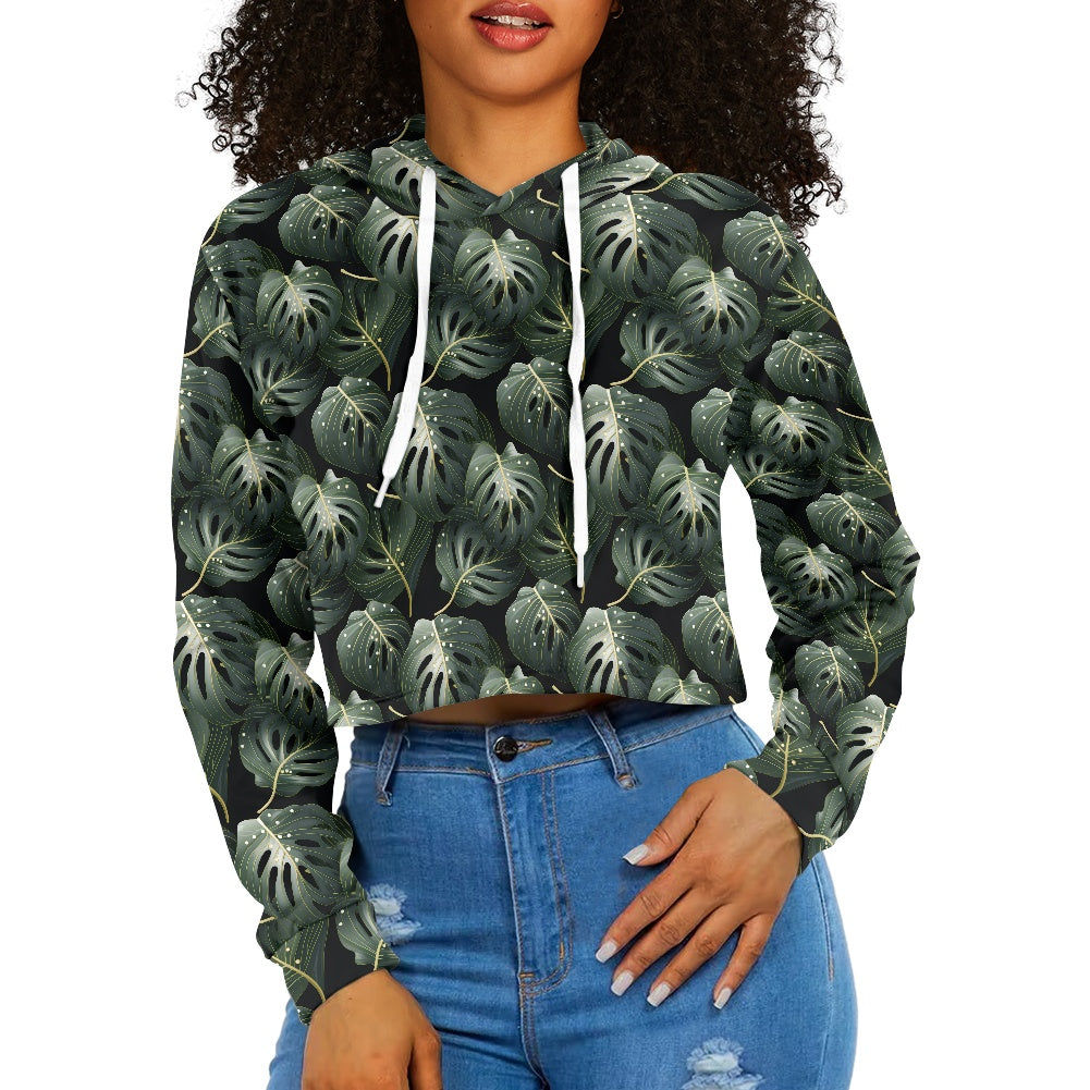 Women's midriff-baring sweatshirt - Green Tropical