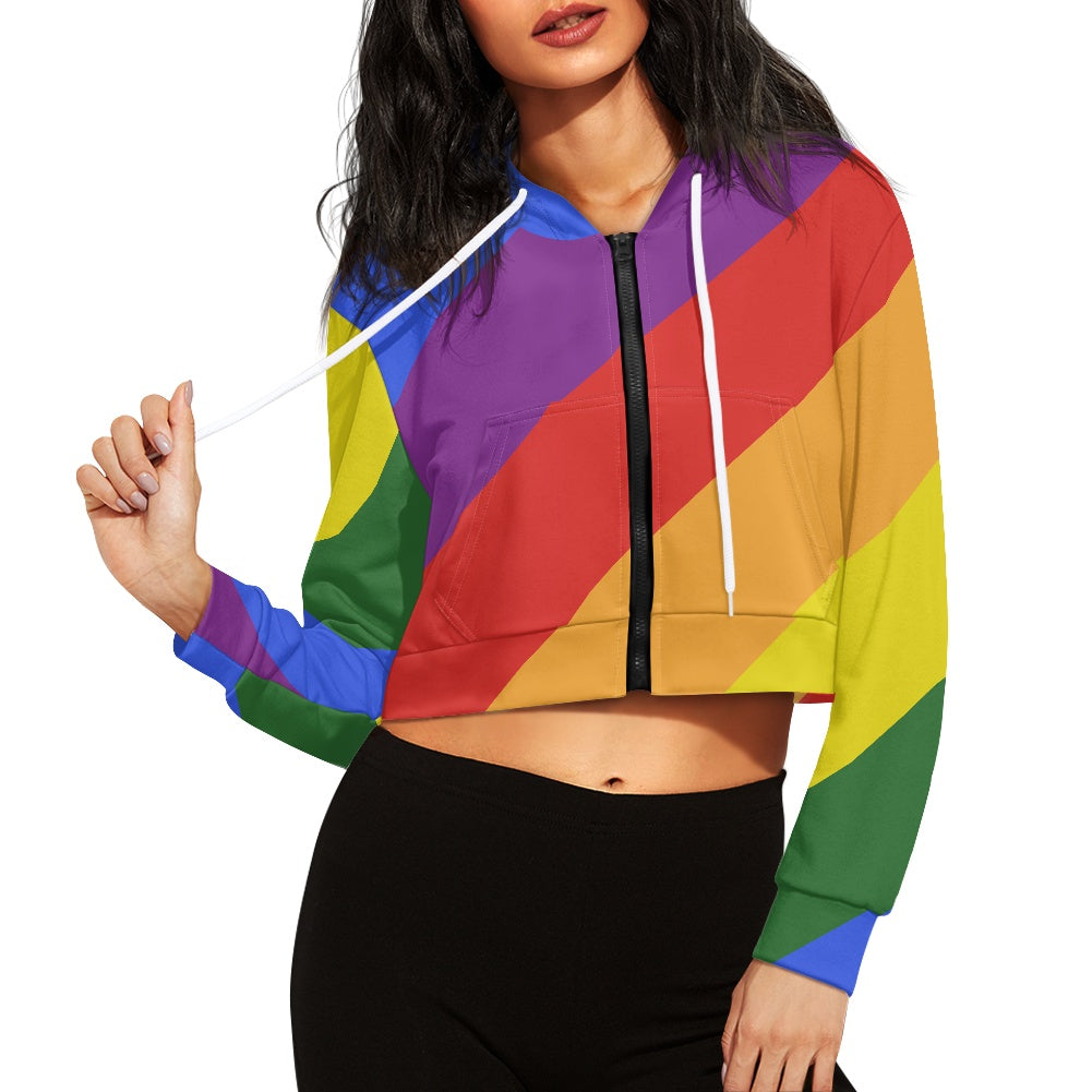 Rainbow Women's long sleeve short hooded sweatshirt