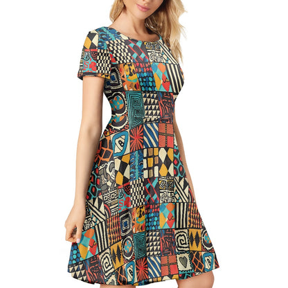 Women Scoop Neck Short Sleeve Ruffle Dress