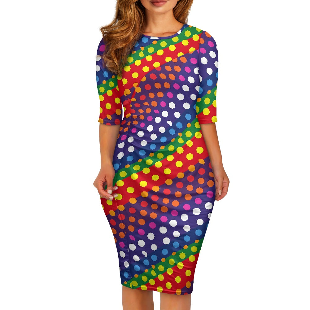 LGBTQ-Friendly Rainbow Polka Dot Bodycon Dress by Luxtrini