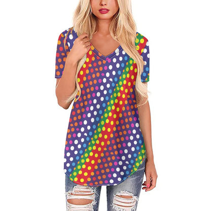 LGBTQ-Friendly Rainbow Polka Dot V-Neck Women's V-neck Top by Luxtrini white