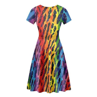 Women Scoop Neck Short Sleeve Ruffle Dress