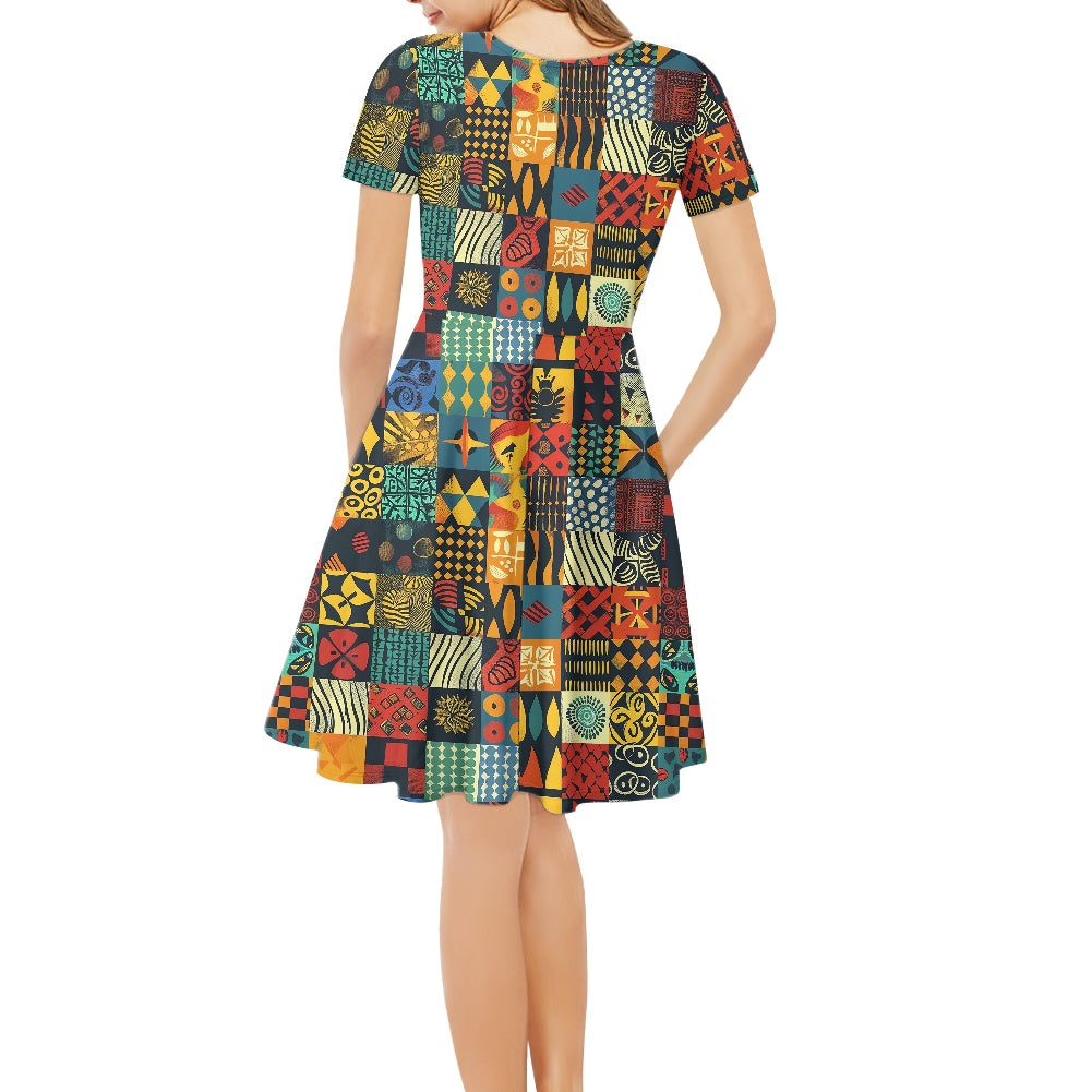 Women V-Neck Short Sleeve Ruffle Dress
