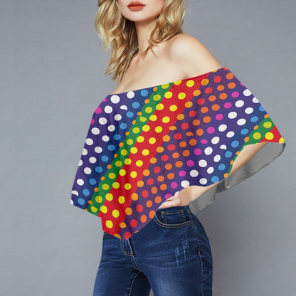 LGBTQ-Friendly Rainbow Polka Dot 
Off Shoulder Lady Blouse by Luxtrini