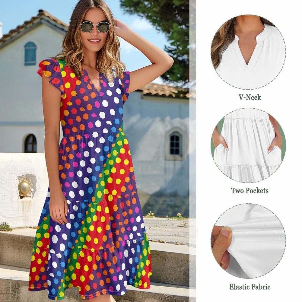 Women's V-neck pocket waist patchwork dress