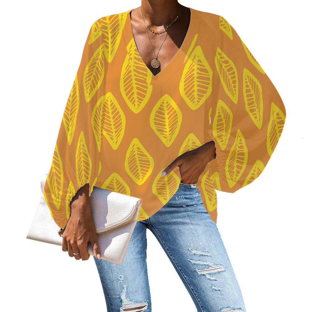 V-Neck Puff Sleeve Chiffon Blouse white