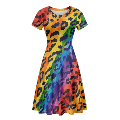 Women Scoop Neck Short Sleeve Ruffle Dress white