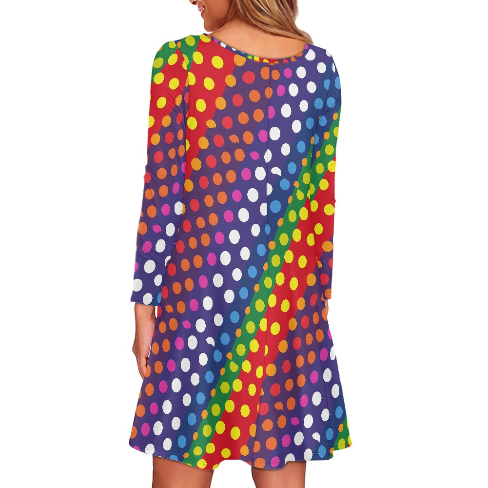 LGBTQ-Friendly Rainbow Polka Dot Casual Dress (Double pocket) by Luxtrini