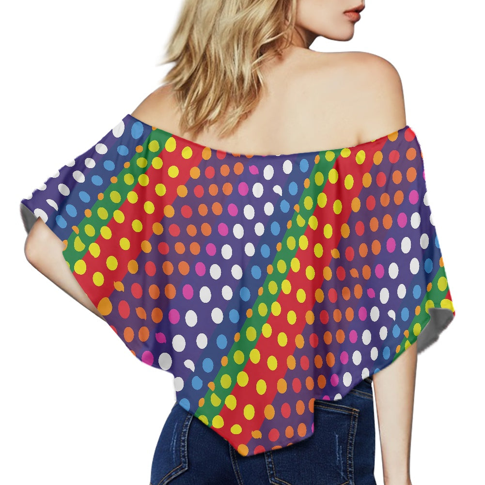 LGBTQ-Friendly Rainbow Polka Dot 
Off Shoulder Lady Blouse by Luxtrini