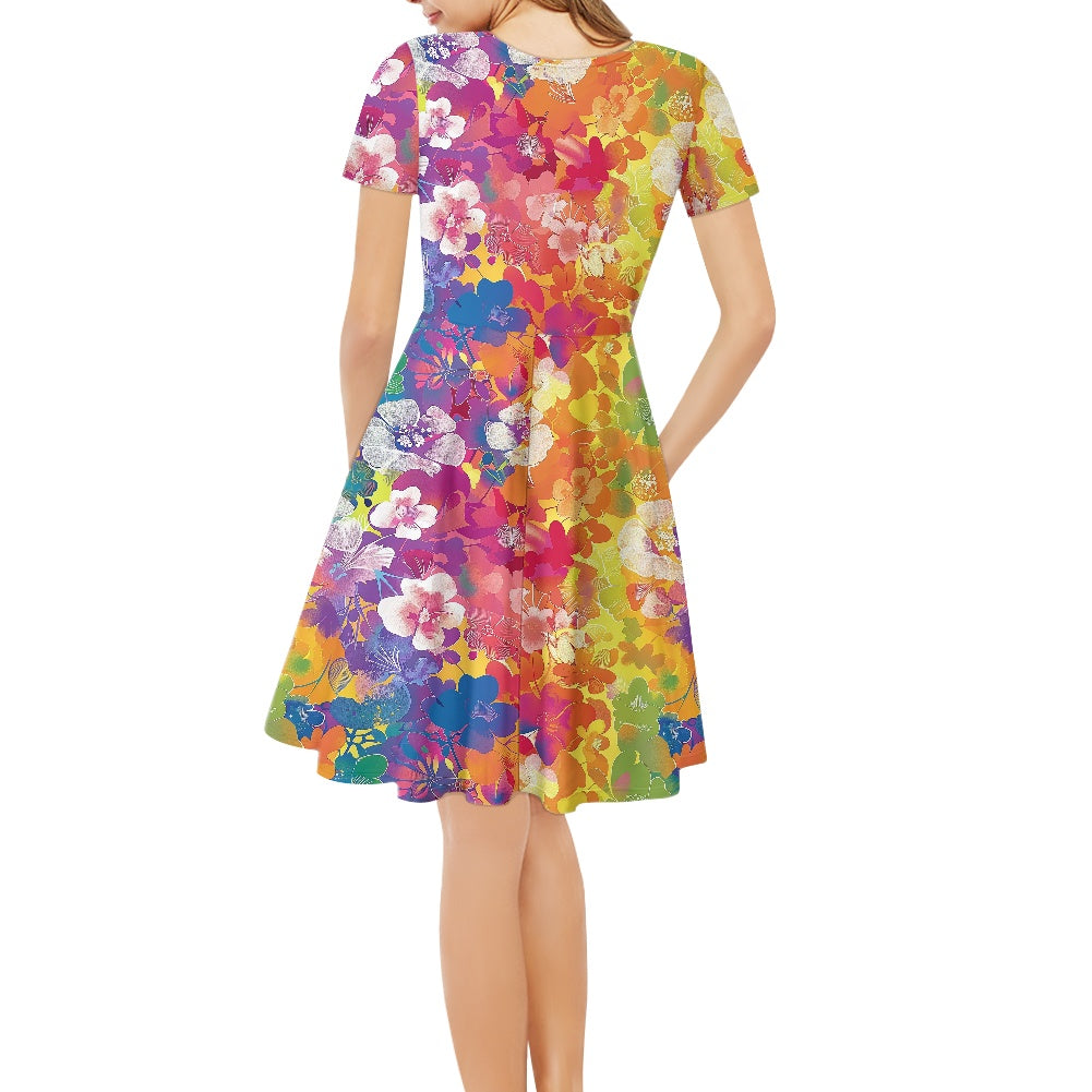 Women V-Neck Short Sleeve Ruffle Dress