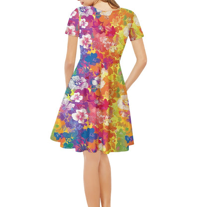 Women V-Neck Short Sleeve Ruffle Dress