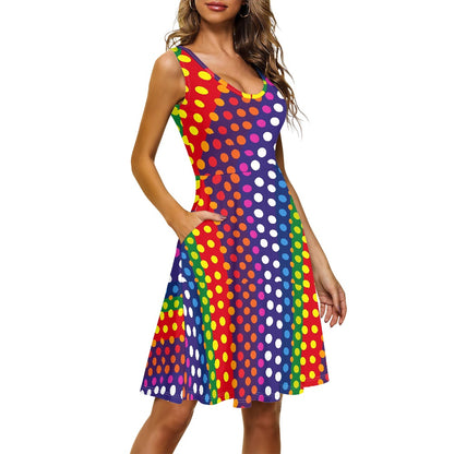 LGBTQ-Friendly Rainbow Polka Dot Tank Dresses for Women by Luxtrini