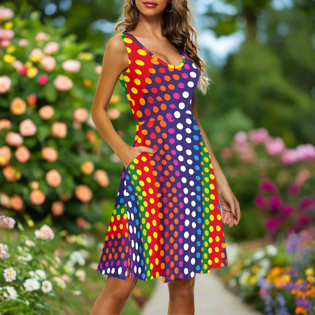 LGBTQ-Friendly Rainbow Polka Dot Tank Dresses for Women by Luxtrini