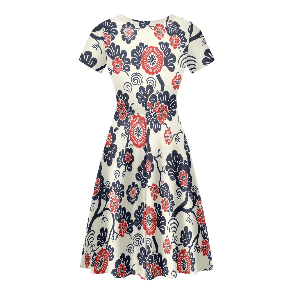 Women Scoop Neck Short Sleeve Ruffle Dress