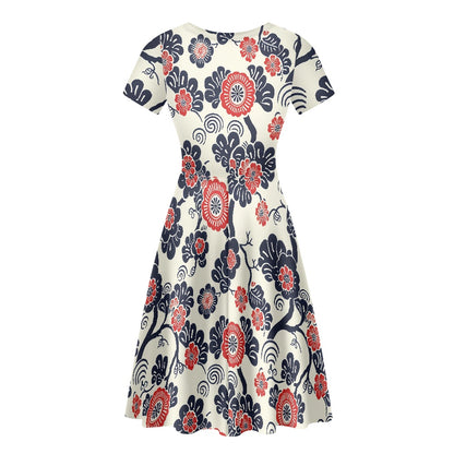 Women Scoop Neck Short Sleeve Ruffle Dress
