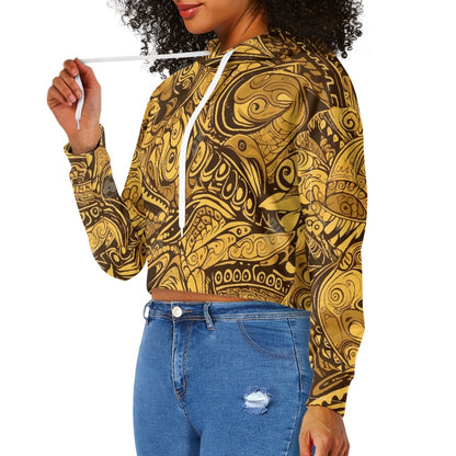Women's midriff-baring sweatshirt - Gold Ethnic