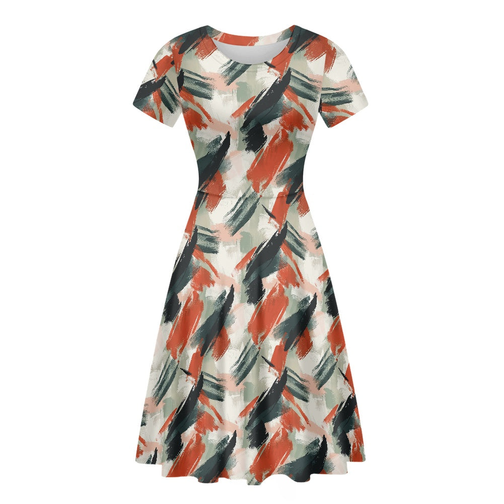 Women Scoop Neck Short Sleeve Ruffle Dress white