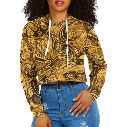 Women's midriff-baring sweatshirt - Gold Ethnic