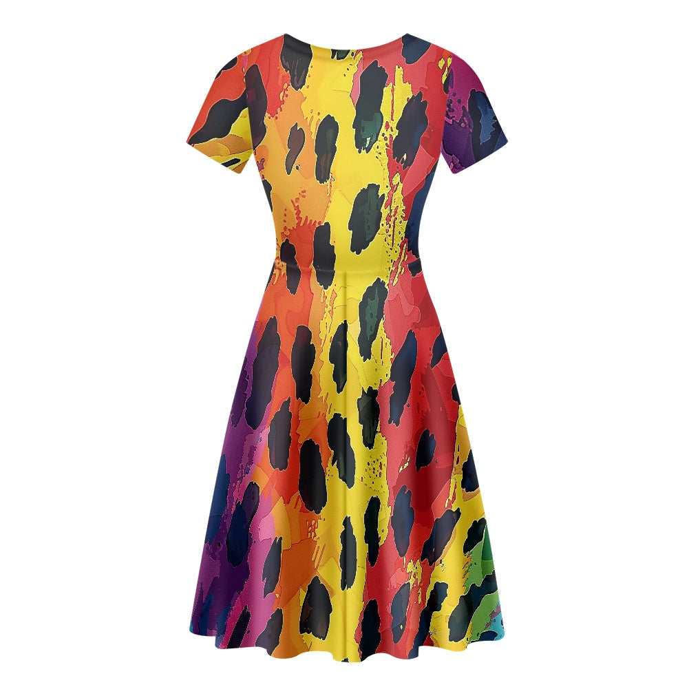 Women Scoop Neck Short Sleeve Ruffle Dress